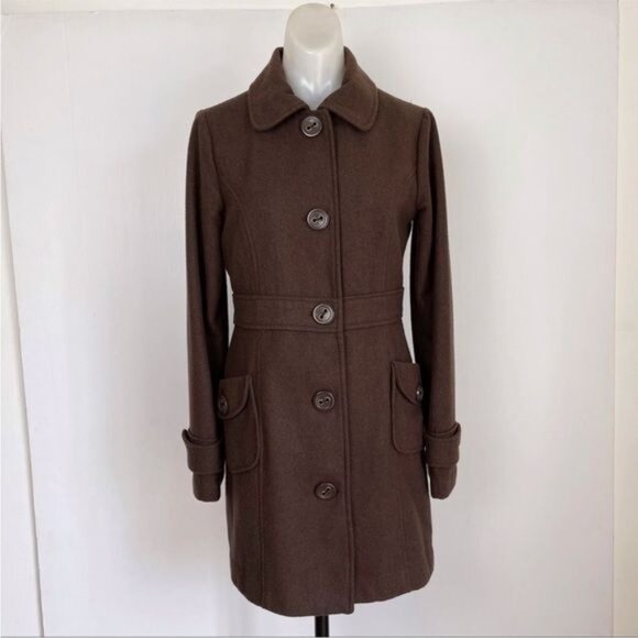 Bb Dakota middle-weight wool blend pea coat chocolate Brown Small - Picture 2 of 11